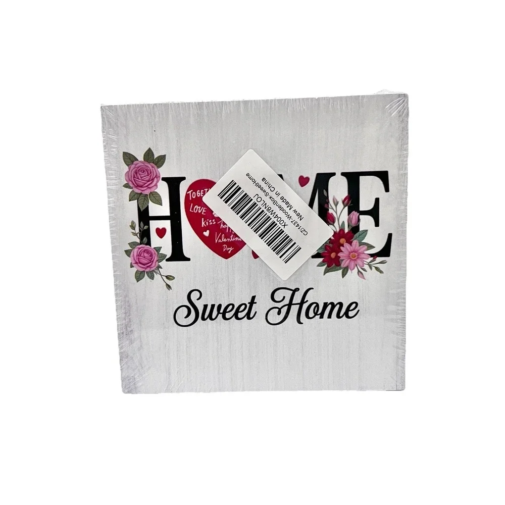 Wood Sign 5 x 5 Valentine's‎ Day Love Sweet Home Plaque Desk Shelf Decor Prop